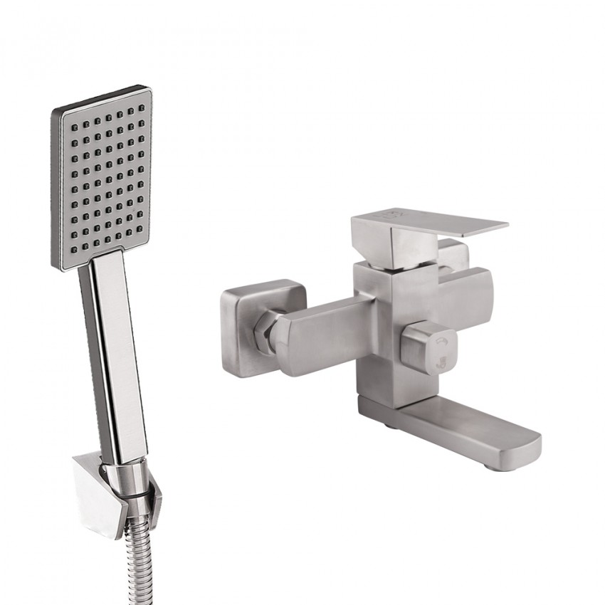 Змішувач для ванни Kubis 006, Nickel (k35) з поворотним виливом та душовим гарнітуром LDKUB006NKS28536 Lidz LIDZ