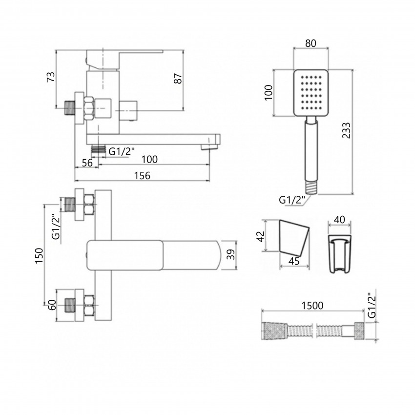 Змішувач для ванни Kubis 006, Nickel (k35) з поворотним виливом та душовим гарнітуром LDKUB006NKS28536 Lidz LIDZ фото 1