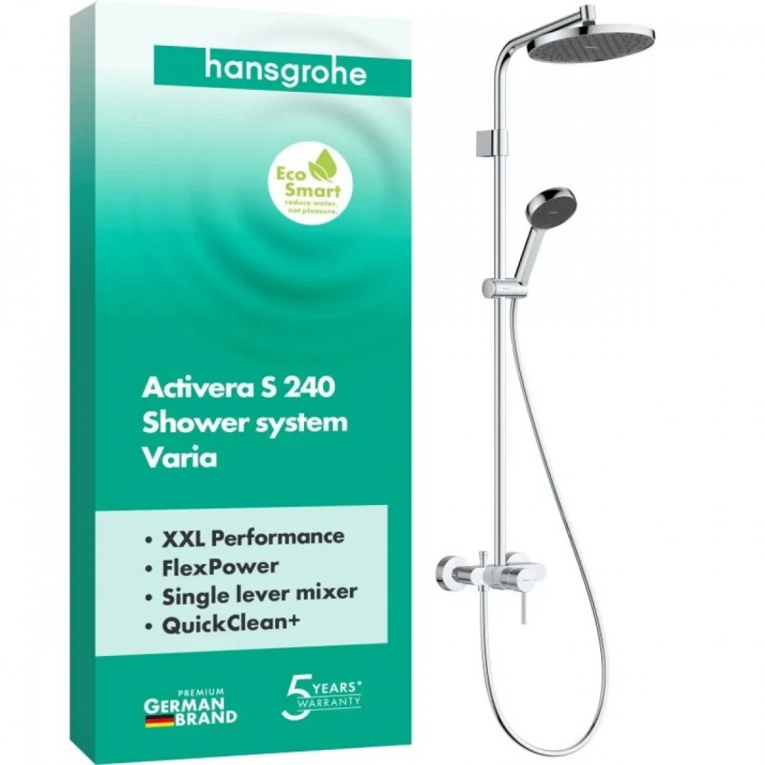 28875000 HG Activera S Душова система Showerpipe 240 1jet EcoSmart з одноважільним змішувачем Varia, хром (1 сорт) HANSGROHE фото 1