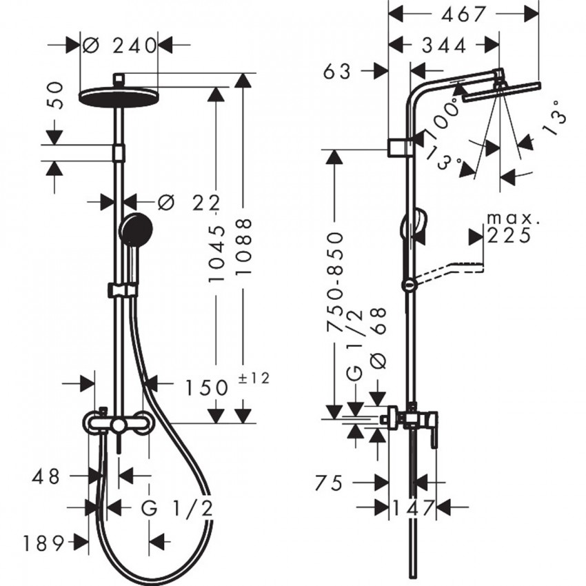 28875000 HG Activera S Душова система Showerpipe 240 1jet EcoSmart з одноважільним змішувачем Varia, хром (1 сорт) HANSGROHE фото 2