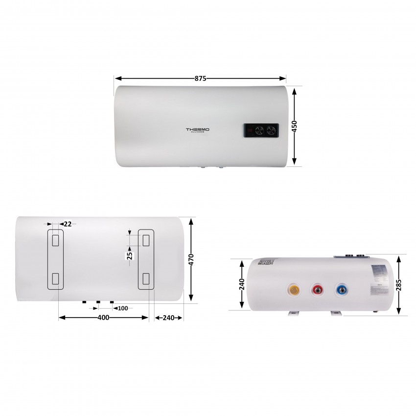 Водонагрівач електричний плоский 50 л горизонтальний, мокрий ТЕН 2 кВт (0,8+1,2) DT50H20GPD Thermo Alliance Thermo Alliance фото 1