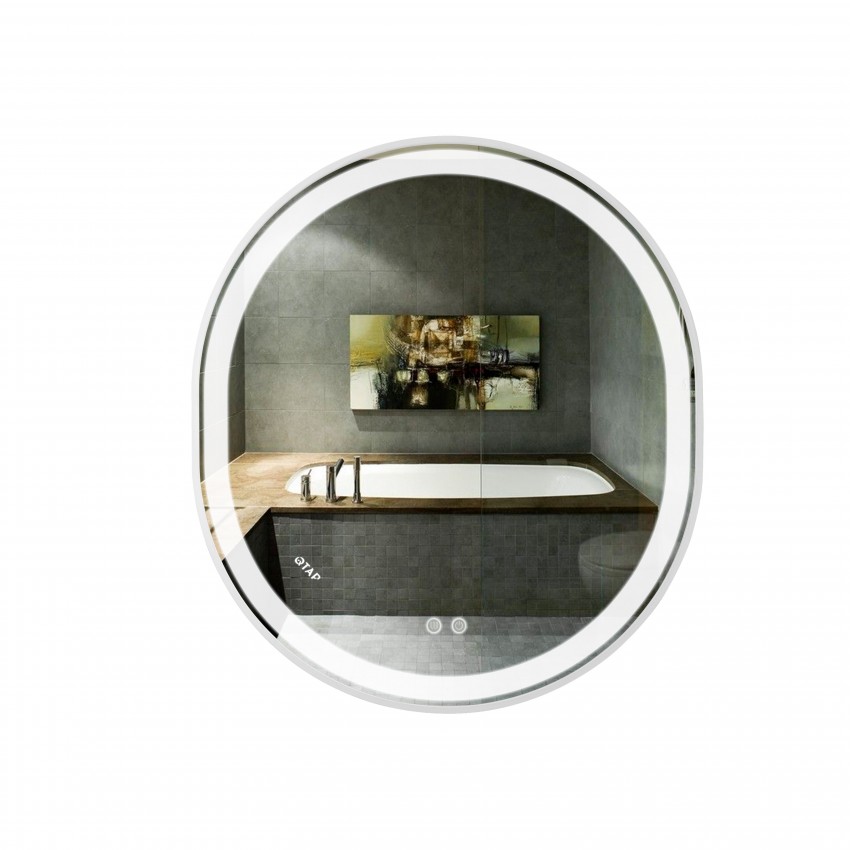 Дзеркало настінне Gemini (GE1W) 800х700 мм, овальне, з LED-підсвіткою Touch, антизапотіванням, димером, рег. темп. кольору (3000-6500K), Reverse Qtap QTAP