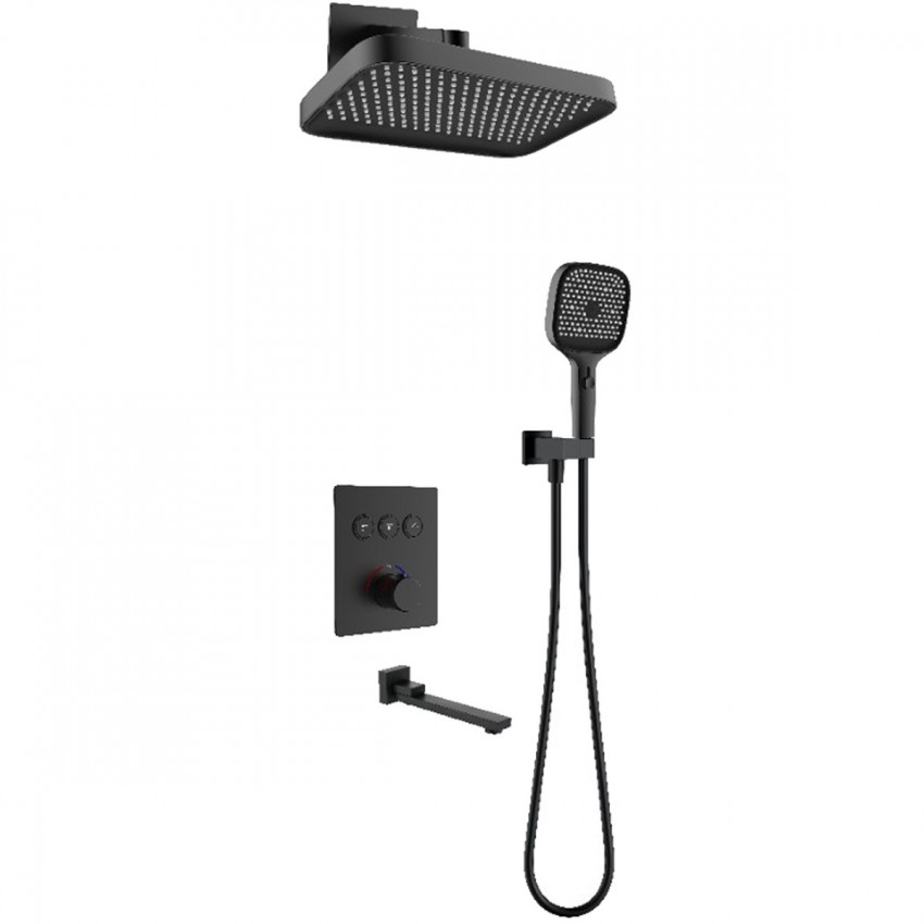 D117134011221BM Flow Душова система прихованого монтажу для ванни/душу, на 3 користувача, з термостатом, з виливом, чорний матовий (1 сорт) DEVIT фото 2