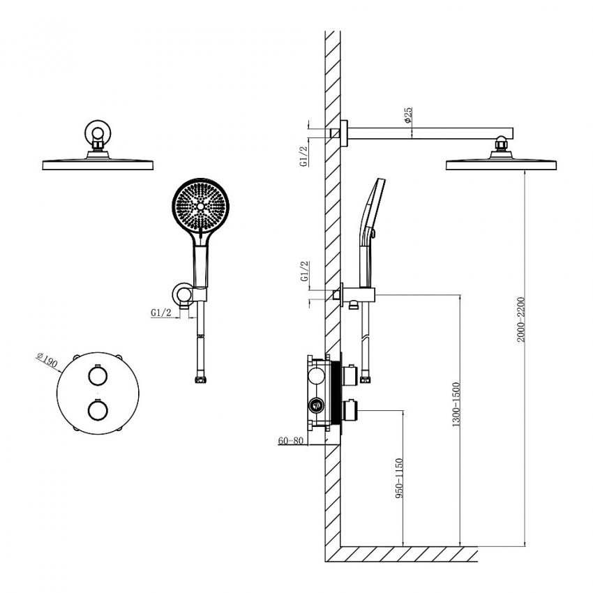 D117125011111MB Flow Душова система прихованого монтажу для душу, на 2 споживачі, з термостатом, чорний матовий (1 сорт) DEVIT фото 2