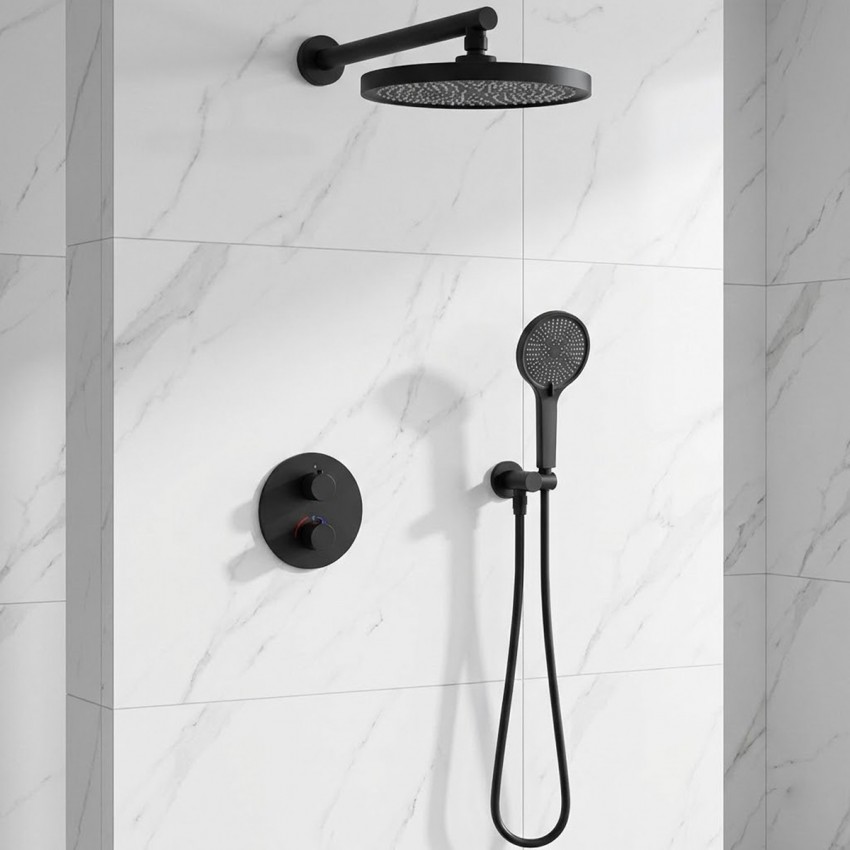D117125011111MB Flow Душова система прихованого монтажу для душу, на 2 споживачі, з термостатом, чорний матовий (1 сорт) DEVIT