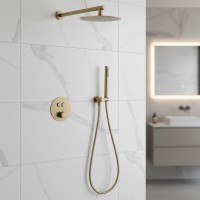 D117124011111BG Flow Душова система прихованого монтажу, на 2 споживачі, з термостатом, brushed gold (1 сорт) DEVIT фото 1