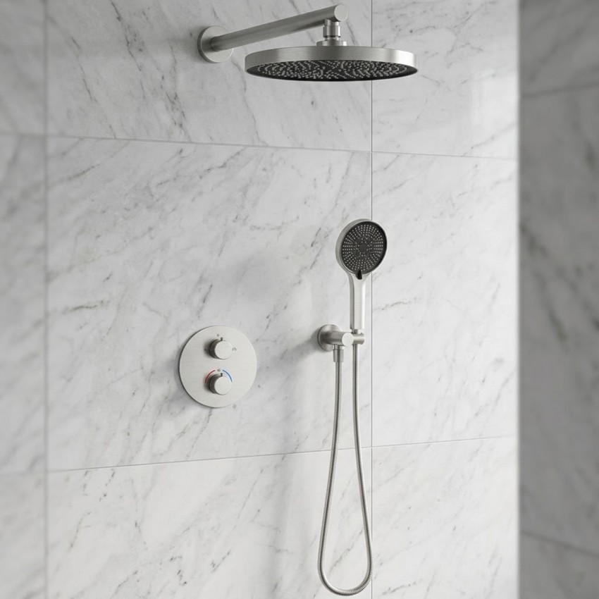 D117125011111BN Flow Душова система прихованого монтажу для душу, на 2 споживачі, з термостатом, brushed nickel (1 сорт) DEVIT