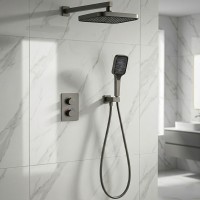 D117125011221GM Flow Душова система прихованого монтажу для душу, на 2 споживачі, з термостатом, gun metal (1 сорт) DEVIT