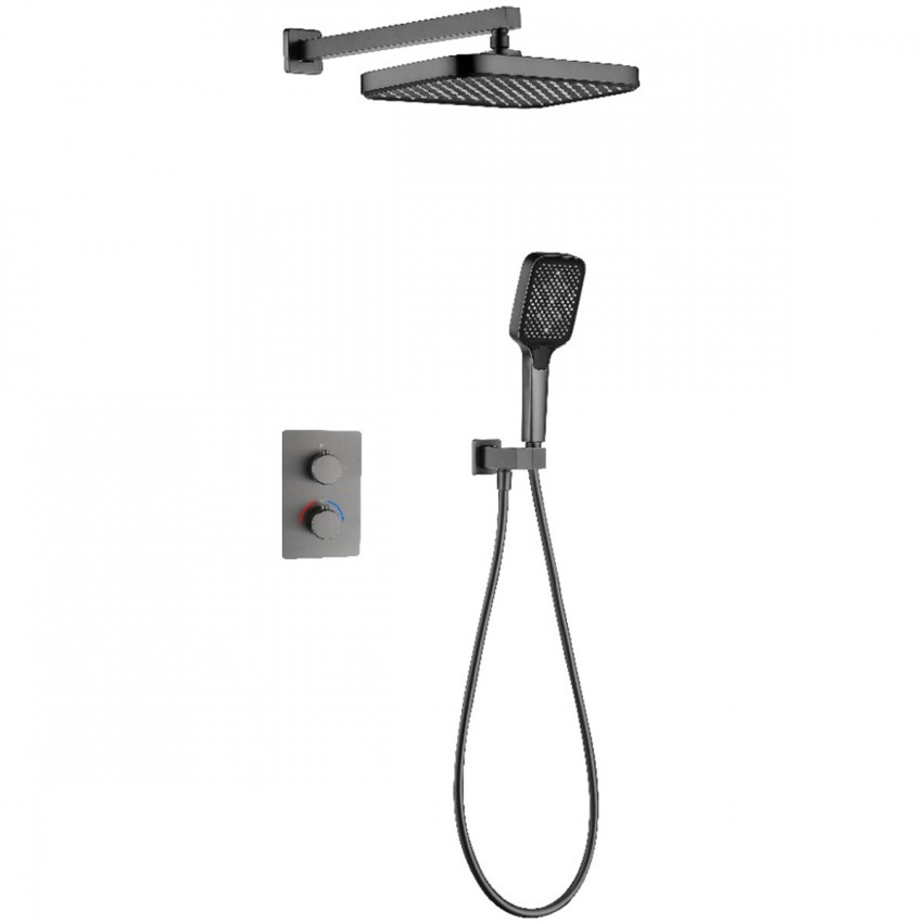 D117125011221GM Flow Душова система прихованого монтажу для душу, на 2 споживачі, з термостатом, gun metal (1 сорт) DEVIT фото 1