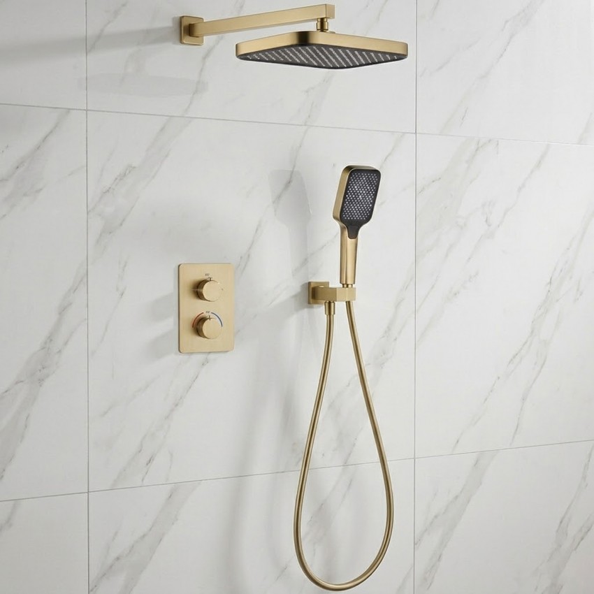 D117125011221BG Flow Душова система прихованого монтажу для душу, на 2 споживачі, з термостатом, brushed golg (1 сорт) DEVIT