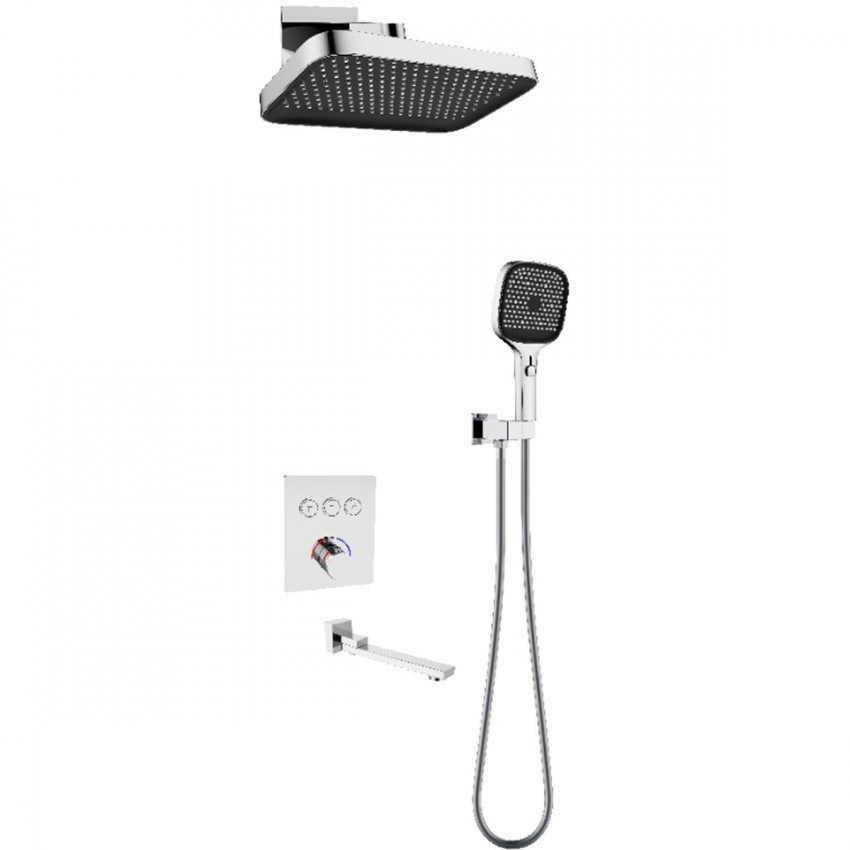 D117134011221C Flow Душова система прихованого монтажу для ванни/душу, на 3 користувача, з термостатом, з виливом, хром (1 сорт) DEVIT фото 2