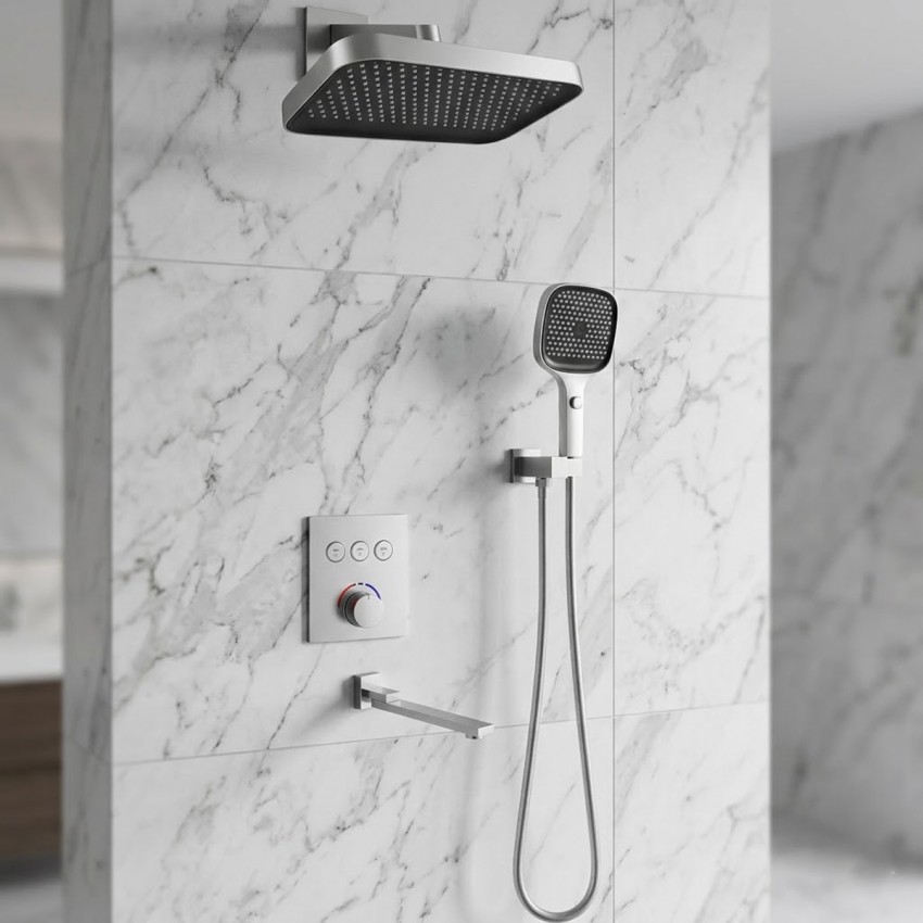 D117134011221C Flow Душова система прихованого монтажу для ванни/душу, на 3 користувача, з термостатом, з виливом, хром (1 сорт) DEVIT фото 1