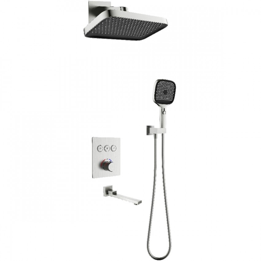 D117134011221BN Flow Душова система прихованого монтажу для ванни/душу, на 3 користувача, з термостатом, brush nickel (1 сорт) DEVIT фото 2