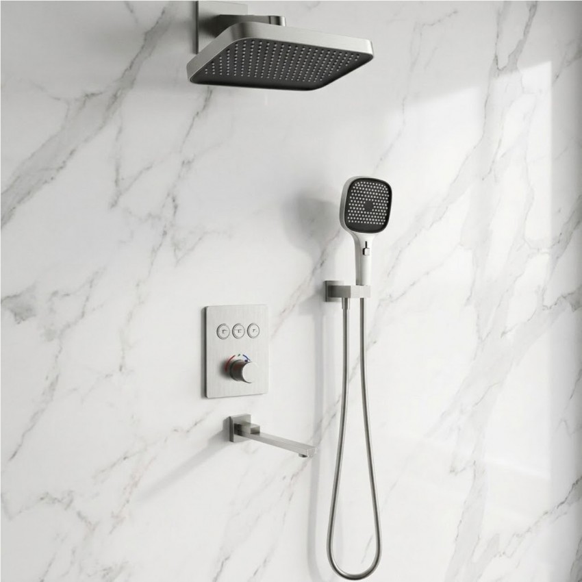 D117134011221BN Flow Душова система прихованого монтажу для ванни/душу, на 3 користувача, з термостатом, brush nickel (1 сорт) DEVIT фото 1