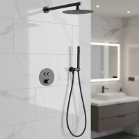 D117124011111GM Flow Душова система прихованого монтажу, на 2 споживачі, з термостатом, gun metal (1 сорт) DEVIT фото 1