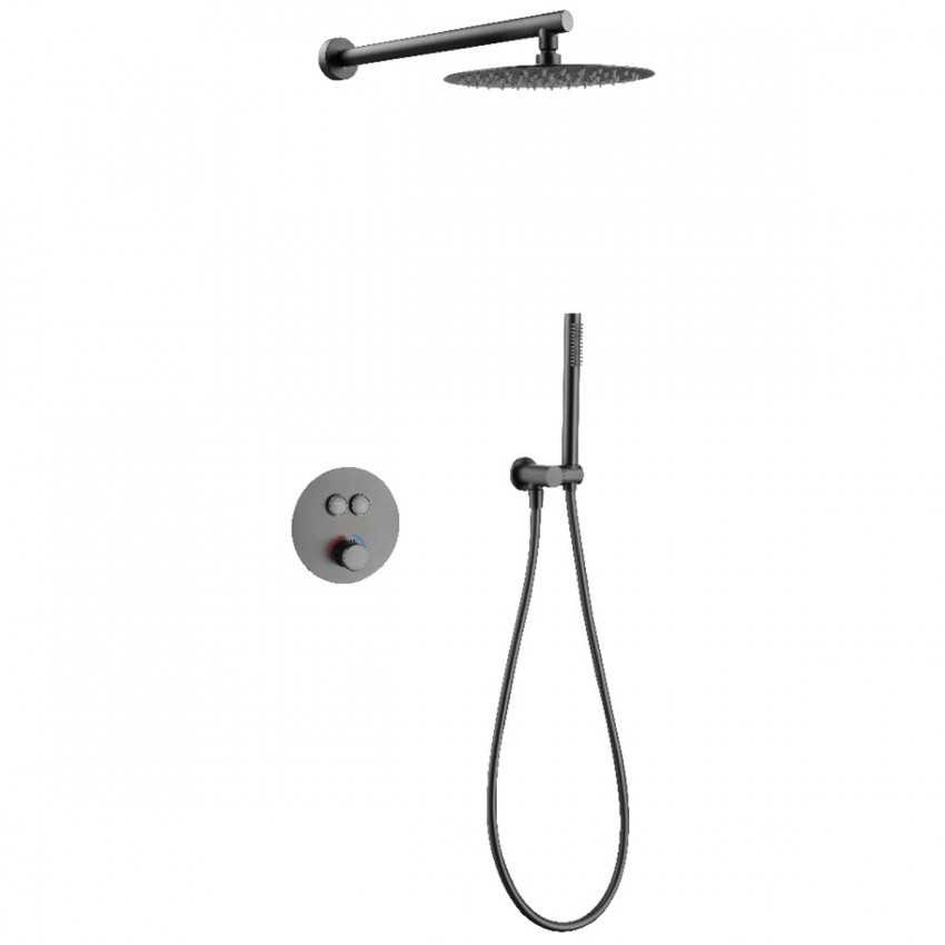 D117124011111GM Flow Душова система прихованого монтажу, на 2 споживачі, з термостатом, gun metal (1 сорт) DEVIT фото 2