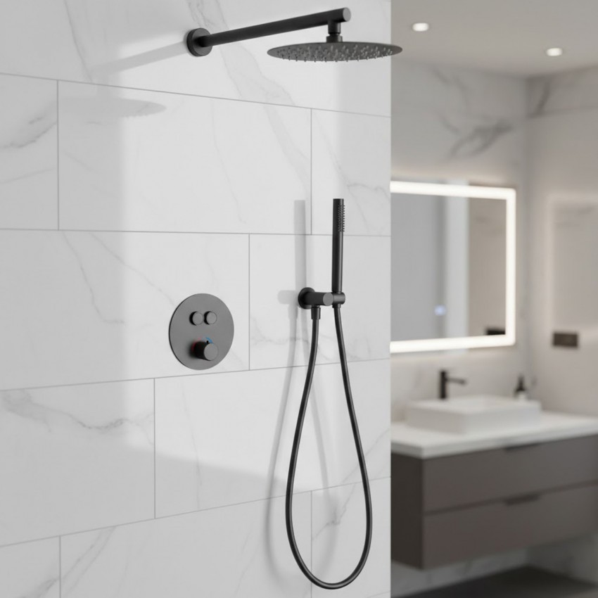 D117124011111GM Flow Душова система прихованого монтажу, на 2 споживачі, з термостатом, gun metal (1 сорт) DEVIT фото 1