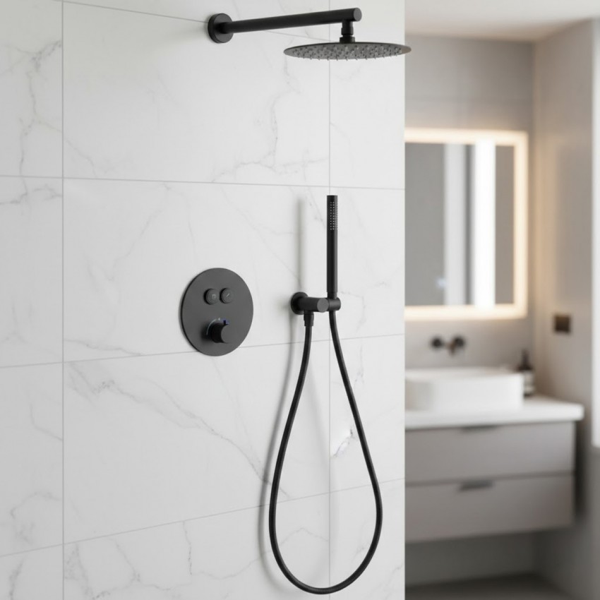 D117124011111MB Flow Душова система прихованого монтажу, на 2 споживачі, з термостатом, чорний матовий (1 сорт) DEVIT фото 1