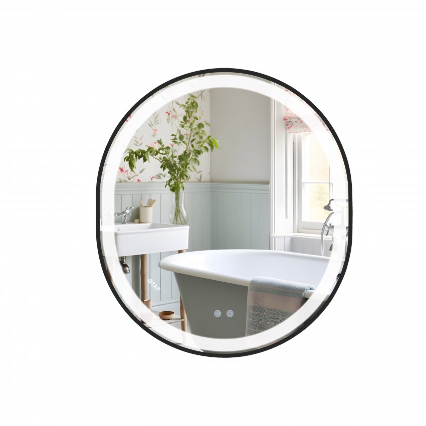 Дзеркало настінне Gemini (GE1B) 800х700 мм, овальне, з LED-підсвіткою Touch, антизапотіванням, димером, рег. темп. кольору (3000-6500K), Reverse Qtap QTAP