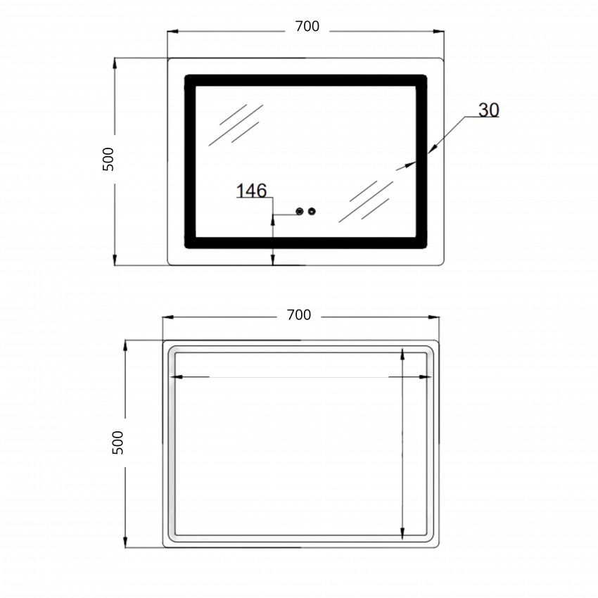 Дзеркало настінне Kubis (KU2) 700х500 мм, прямокутне, з LED-підсвічуванням Touch,  антизапотіванням, димером, рег. яскравості Lidz LIDZ фото 1