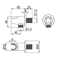 D113100000020C Flow Підключення для душового шлангу з тримачем ручного душу, хром (1 сорт) DEVIT