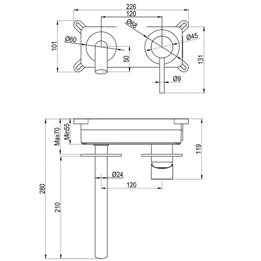 550537BG Flow Змішувач для раковини прихованого монтажу, brushed gold (1 сорт) DEVIT фото 2