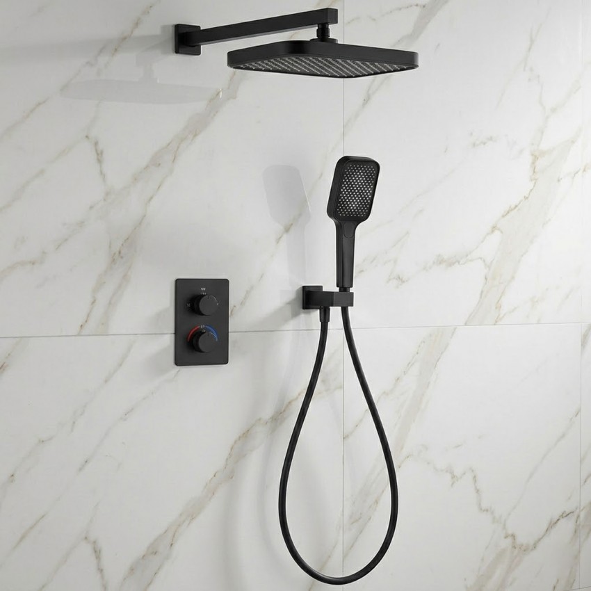D117125011221BM Flow Душова система прихованого монтажу для душу, на 2 споживачі, з термостатом, чорний матовий (1 сорт) DEVIT