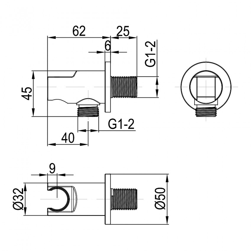D113100000010BN Flow Підключення для душового шлангу з тримачем ручного душу, brushed nickel (1 сорт) DEVIT