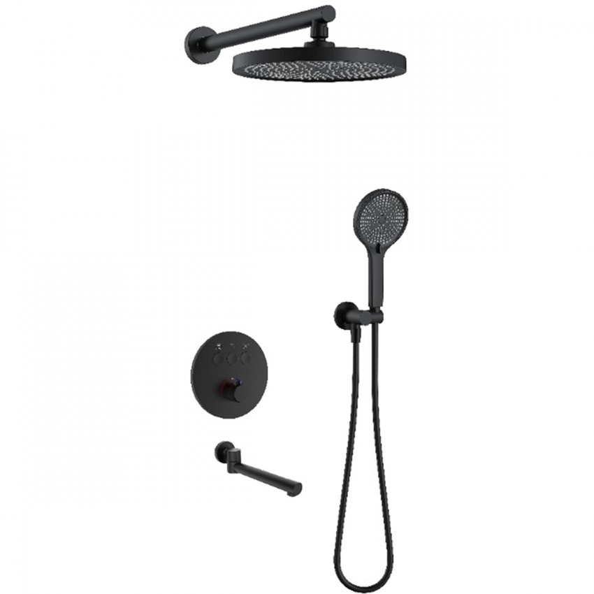 D117134011211MB Flow Душова система прихованого монтажу для ванни/душу, на 3 споживачі, з термостатом, з виливом, чорний матовий (1 сорт) DEVIT фото 1