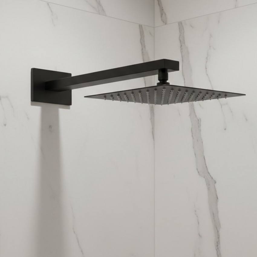 D113000000120BM Flow Верхня душова лійка 250x250 мм з кронштейном, чорний матовий (1 сорт) DEVIT фото 1