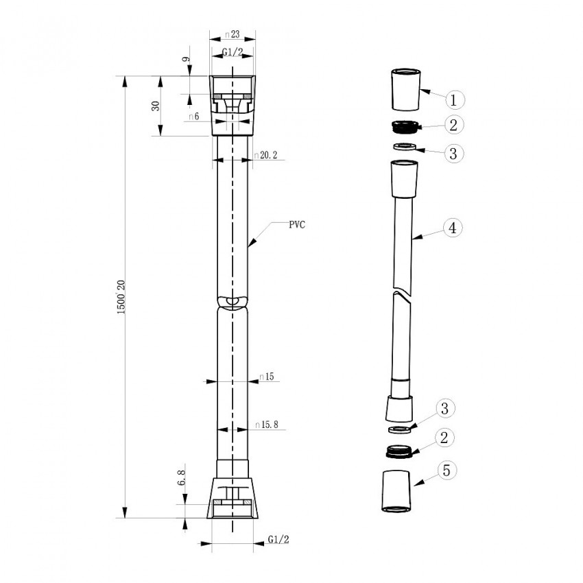 D113000001000BM Flow Душовий шланг з латунними гайками G1/2’’ довжиною 1,5 м, чорний матовий (1 сорт) DEVIT