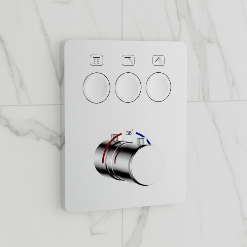 D114134010021C Flow Змішувач на 3 споживачі з термостатом, для ванни/душу, прихованого монтажу, хром (1 сорт) DEVIT фото 1