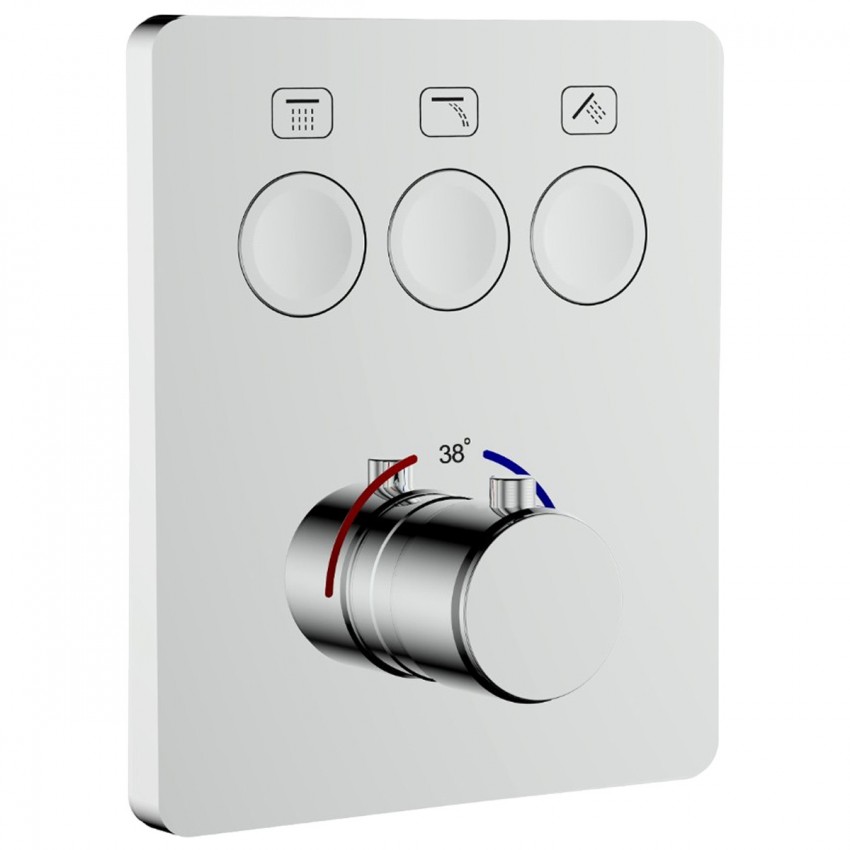 D114134010021C Flow Змішувач на 3 споживачі з термостатом, для ванни/душу, прихованого монтажу, хром (1 сорт) DEVIT фото 2
