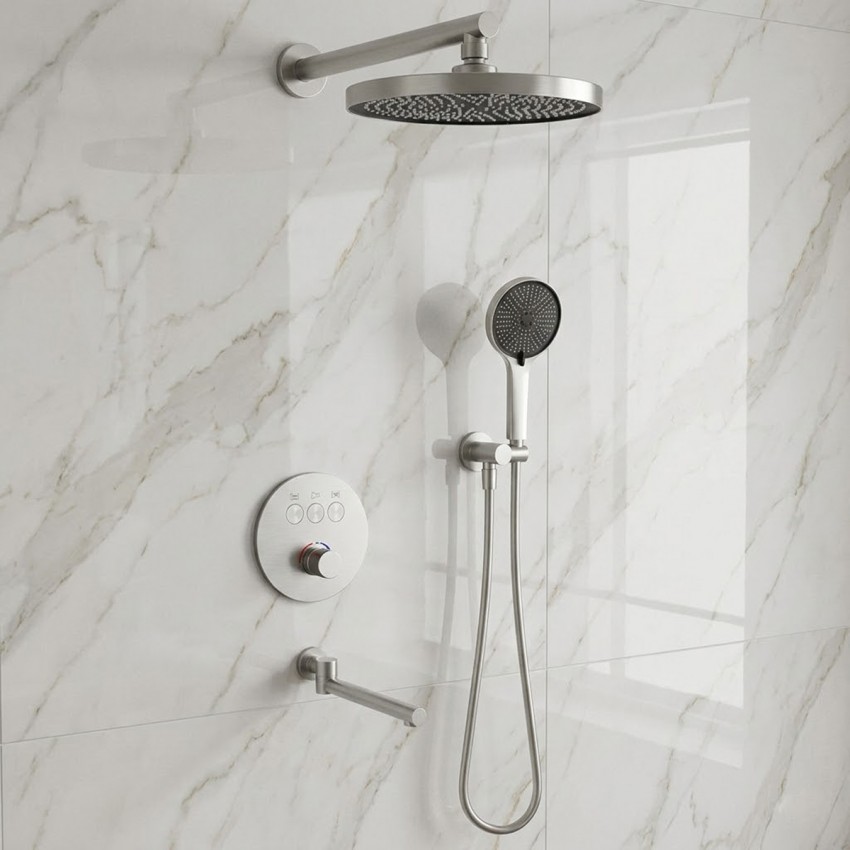 D117134011211BN Flow Душова система прихованого монтажу для ванни/душу, на 3 споживачі, з термостатом, brushed nickel (1 сорт) DEVIT фото 1