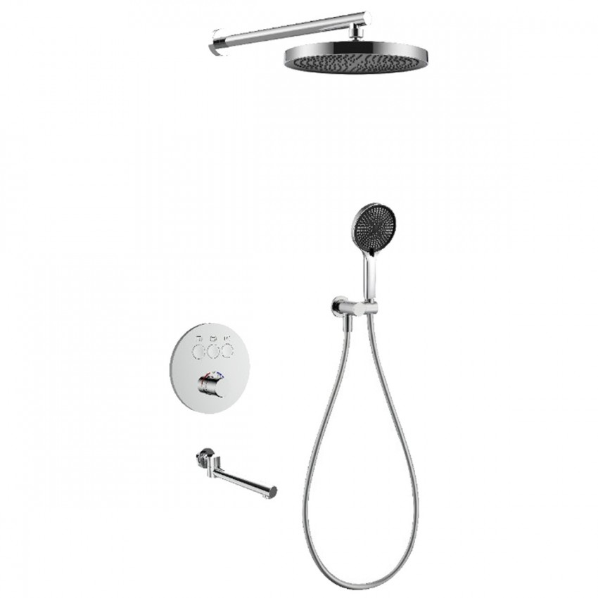 D117134011211C Flow Душова система прихованого монтажу для ванни/душу, на 3 споживачі, з термостатом, з виливом, хром (1 сорт) DEVIT фото 1