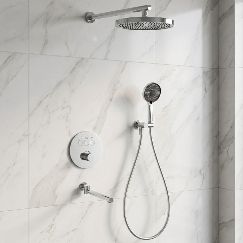 D117134011211C Flow Душова система прихованого монтажу для ванни/душу, на 3 споживачі, з термостатом, з виливом, хром (1 сорт) DEVIT