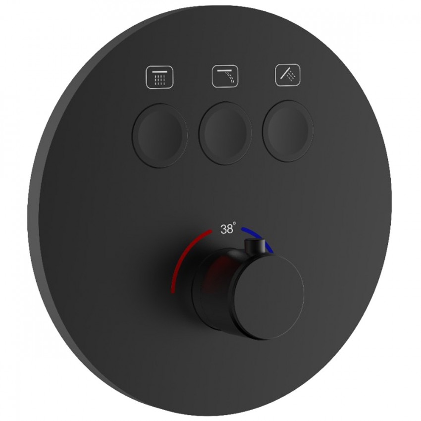 D114134010011BM Flow Змішувач на 3 споживачі з термостатом, для ванни/душу, прихованого монтажу, чорний матовий (1 сорт) DEVIT фото 2