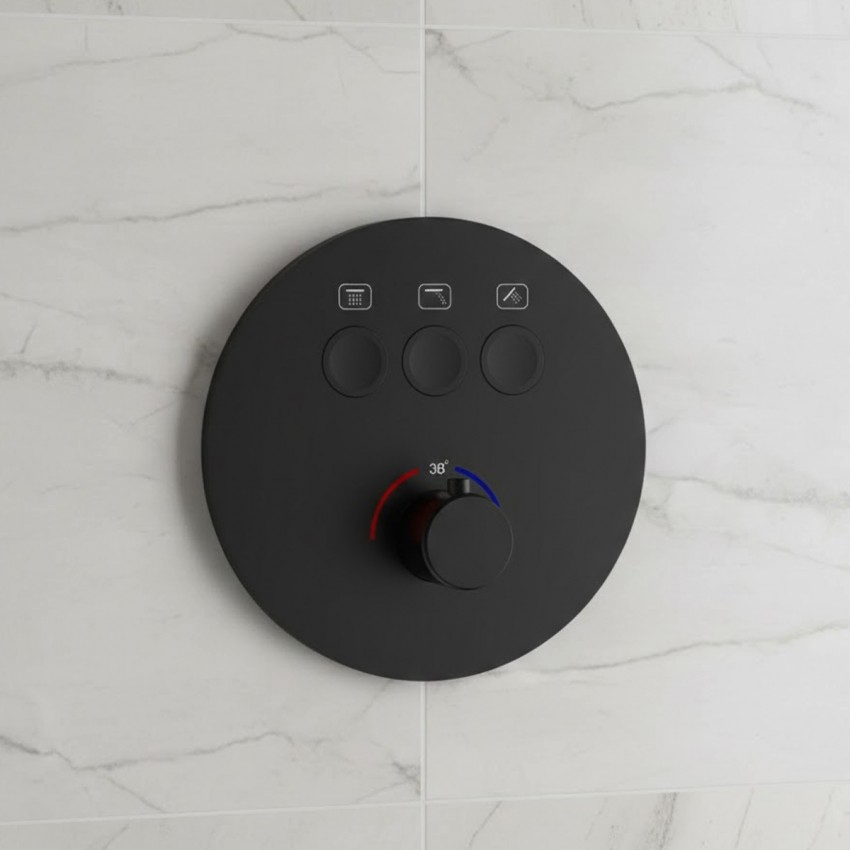 D114134010011BM Flow Змішувач на 3 споживачі з термостатом, для ванни/душу, прихованого монтажу, чорний матовий (1 сорт) DEVIT фото 1