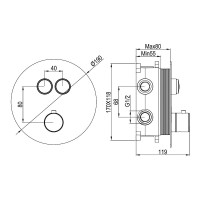 D114124010011BM Flow Змішувач на 2 споживачі з термостатом, для ванни/душу, прихованого монтажу, чорний матовий (1 сорт) DEVIT