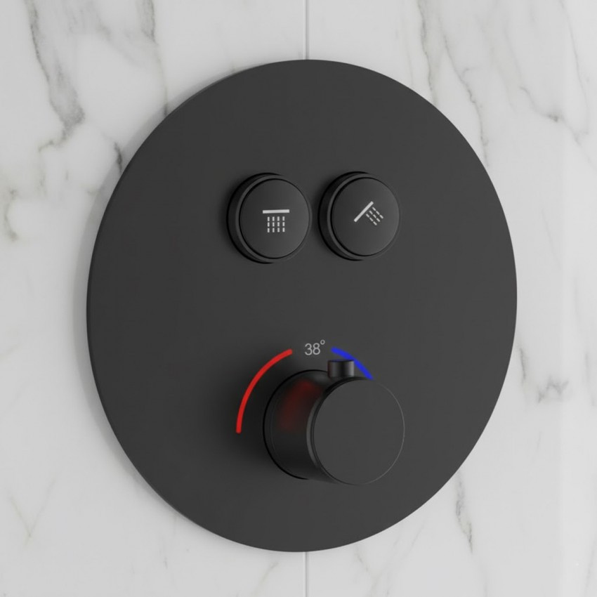 D114124010011BM Flow Змішувач на 2 споживачі з термостатом, для ванни/душу, прихованого монтажу, чорний матовий (1 сорт) DEVIT фото 1