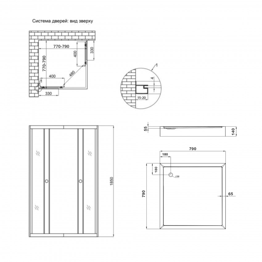 Набір: Душова кабіна Wawel SC80x80.SAT.LOW.FR, квадратна, скло Frost 4 мм + Душовий піддон Kapielka ST80x80x14 Lidz LIDZ фото 1