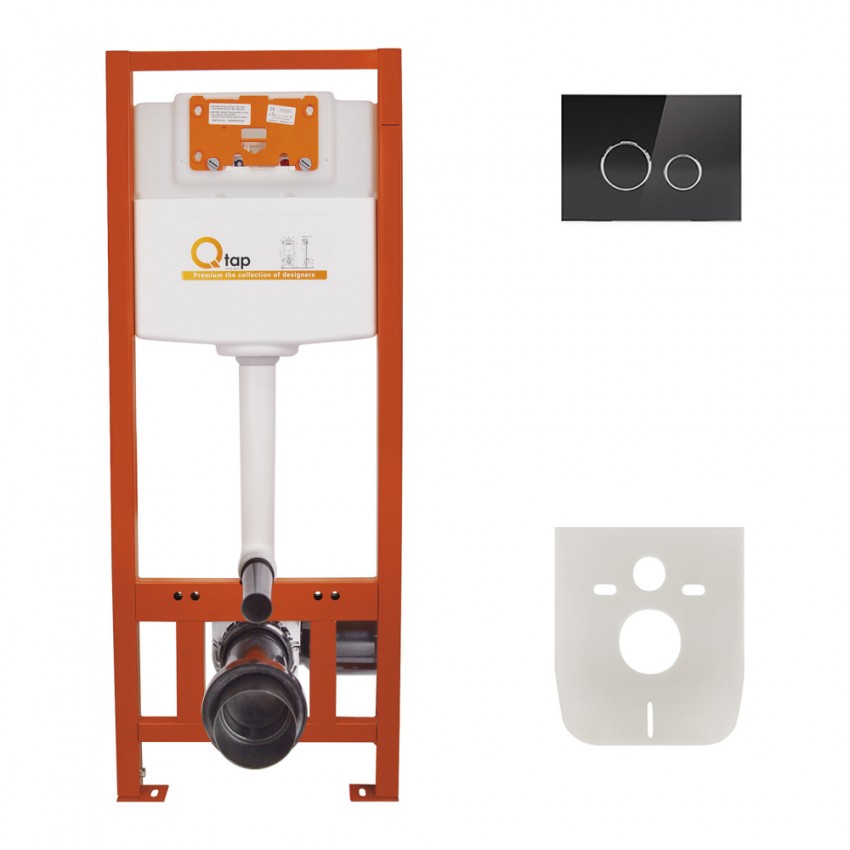 Комплект: Qtap Nest ST Інсталяція для унітазу 4 в 1 (Клавіша змиву 175х245х4 мм, Glass Black, кругла) QTAP