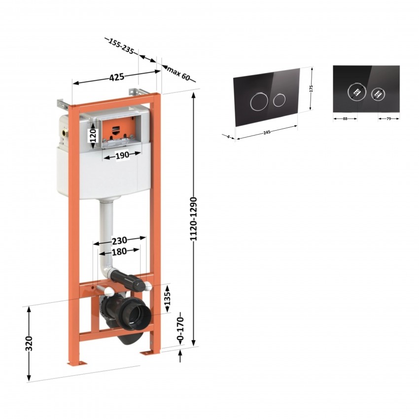 Комплект: Qtap Nest ST Інсталяція для унітазу 4 в 1 (Клавіша змиву 175х245х4 мм, Glass Black, кругла) QTAP фото 1