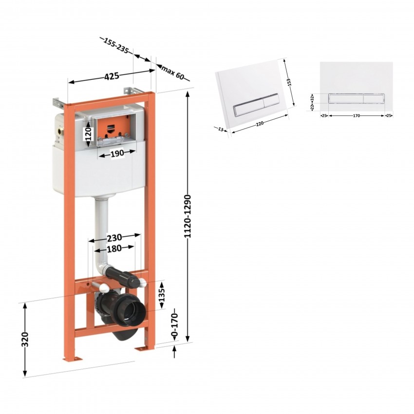 Комплект: Qtap Nest ST Інсталяція для унітазу 4 в 1 (Клавіша змиву 150x220x13 мм, White, лінійна) QTAP фото 1
