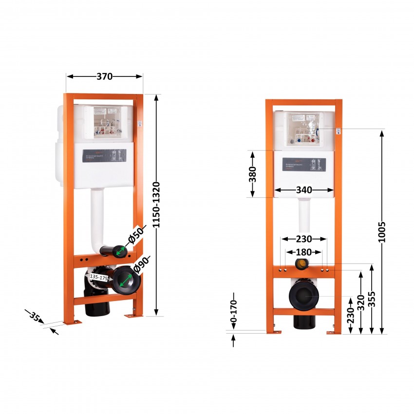Інсталяція для підвісного унітазу Nest UNI 1160/1330х370х155/235 мм, 18/23 cм QT0233M370 Qtap QTAP фото 1
