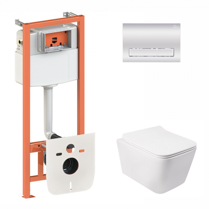 Готове рішення Qtap для ванної кімнати: підвісний унітаз Crow Rimless 520х360х290 + комплект інсталяції Nest 4 в 1 (лінійна клавіша Chrome) QTAP