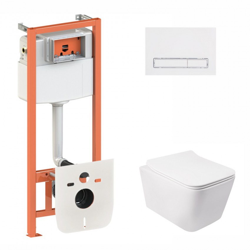 Готове рішення Qtap для ванної кімнати: підвісний унітаз Crow Rimless 520х360х290 + комплект інсталяції Nest 4 в 1 (лінійна клавіша White) QTAP