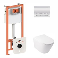 Готове рішення Qtap для ванної кімнати: підвісний унітаз Swan Rimless 520х360х320 + комплект інсталяції Nest 4 в 1 (лінійна клавіша Chrome) QTAP