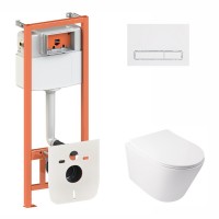 Готове рішення Qtap для ванної кімнати: підвісний унітаз Swan Rimless 520х360х320 + комплект інсталяції Nest 4 в 1 (лінійна клавіша White) QTAP