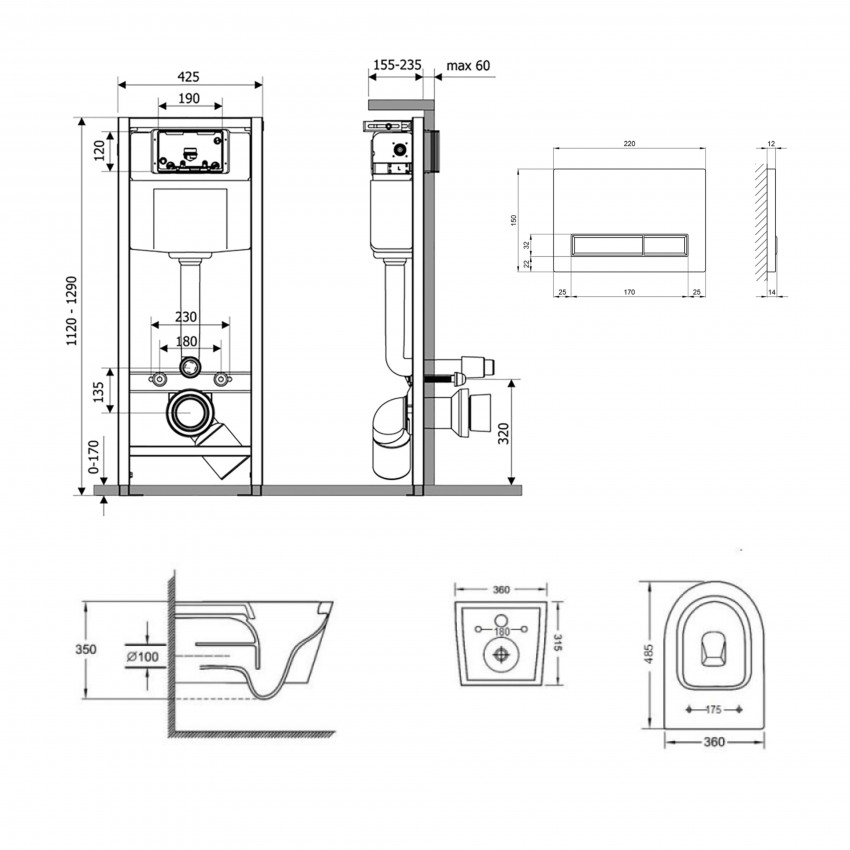 Готове рішення Qtap для ванної кімнати: підвісний унітаз Jay Ultra Quiet 485x360x320 + комплект інсталяції Nest 4 в 1 (лінійна клавіша Chrome) QTAP фото 1